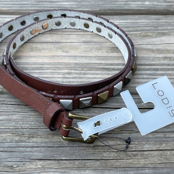 Lodis Accessories - LODIS Women Belt Brown Leather Studded Skinny Belt
